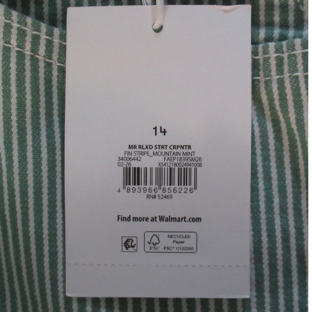 FREE ASSEMBLY Relaxed Fit Carpenter Jeans Sz 14 Green & White Striped Denim NWT - Picture 9 of 16